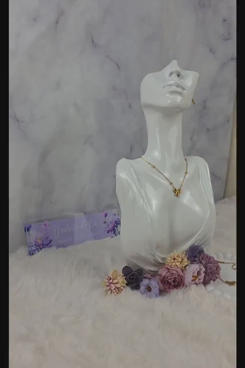 Gold Bow Jewelry Set Necklace Bracelet Earrings | 18K Plated Stainless Steel, Dainty Coquette Style