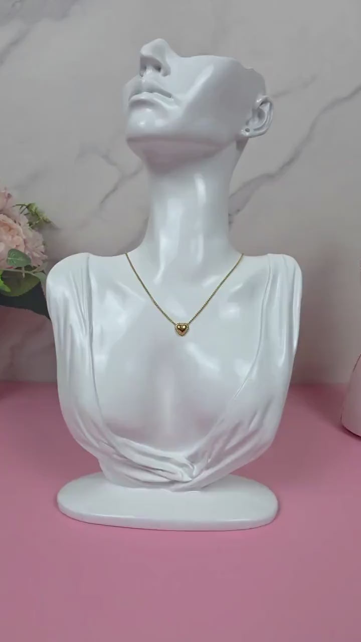 18K Gold Plated Heart Necklace, Minimalist Beaded Pendant, Everyday Jewelry, Water Resistant