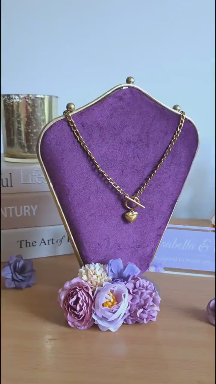 18K Gold Plated Heart Charm Necklace | Stainless Steel Toggle Clasp, Water-Friendly