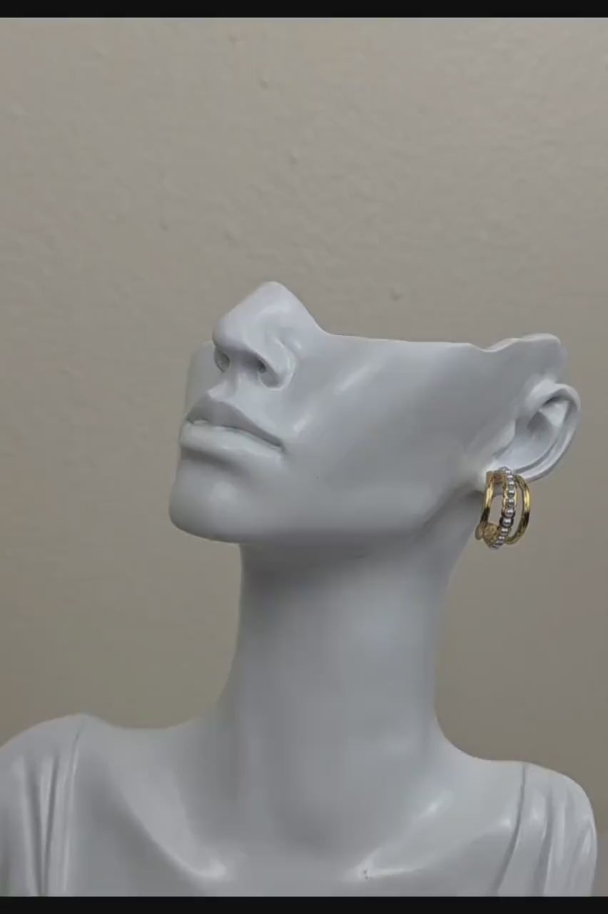 Alessia Gold Pearl Hoop Earrings | Textured Layered 18K Gold Plated Stainless Steel.Dainty Luxury