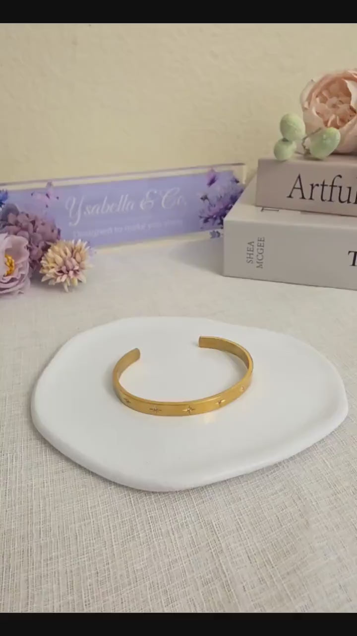 18K Gold Plated Starburst Cuff Bracelet – Minimalist Stainless Steel Bangle