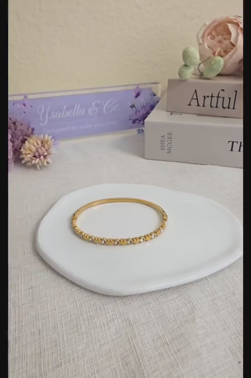 18K Gold Plated Bangle Bracelet with CZ Stones | Minimalist Heart Chain Bangle