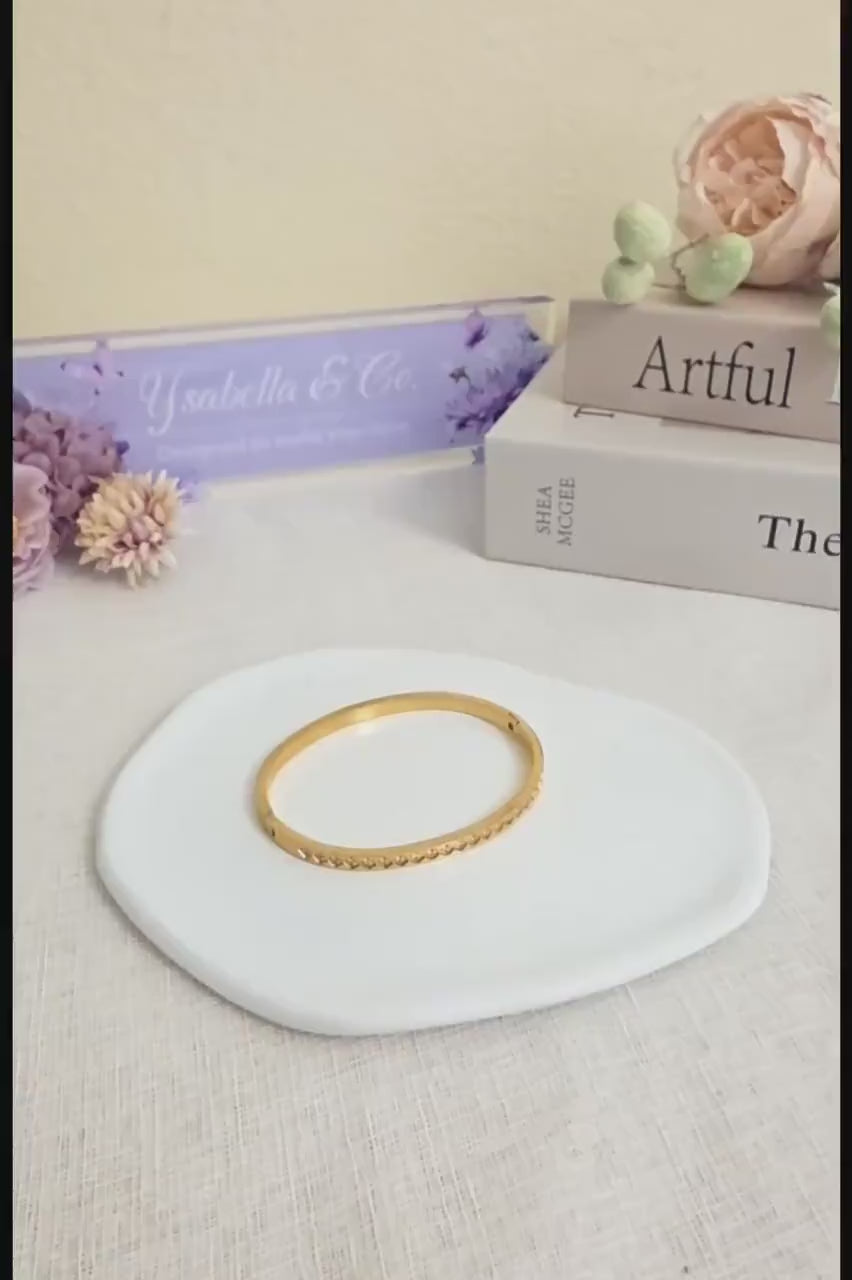 18K Gold Bangle Bracelet with CZ Stones | Dainty Everyday Jewelry | Birthday | Bridesmaid | Graduation